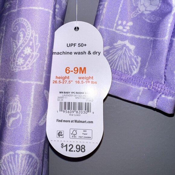 NWT Wonder Nation Baby Zip Rashie Lavender Sky Squares Size 6-9M - Picture 5 of 5